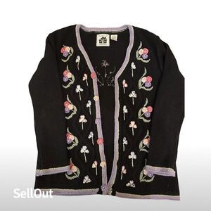 Storybook Knits Women's XS Floral Embroidered Cardigan Sweater 90s cottage core.